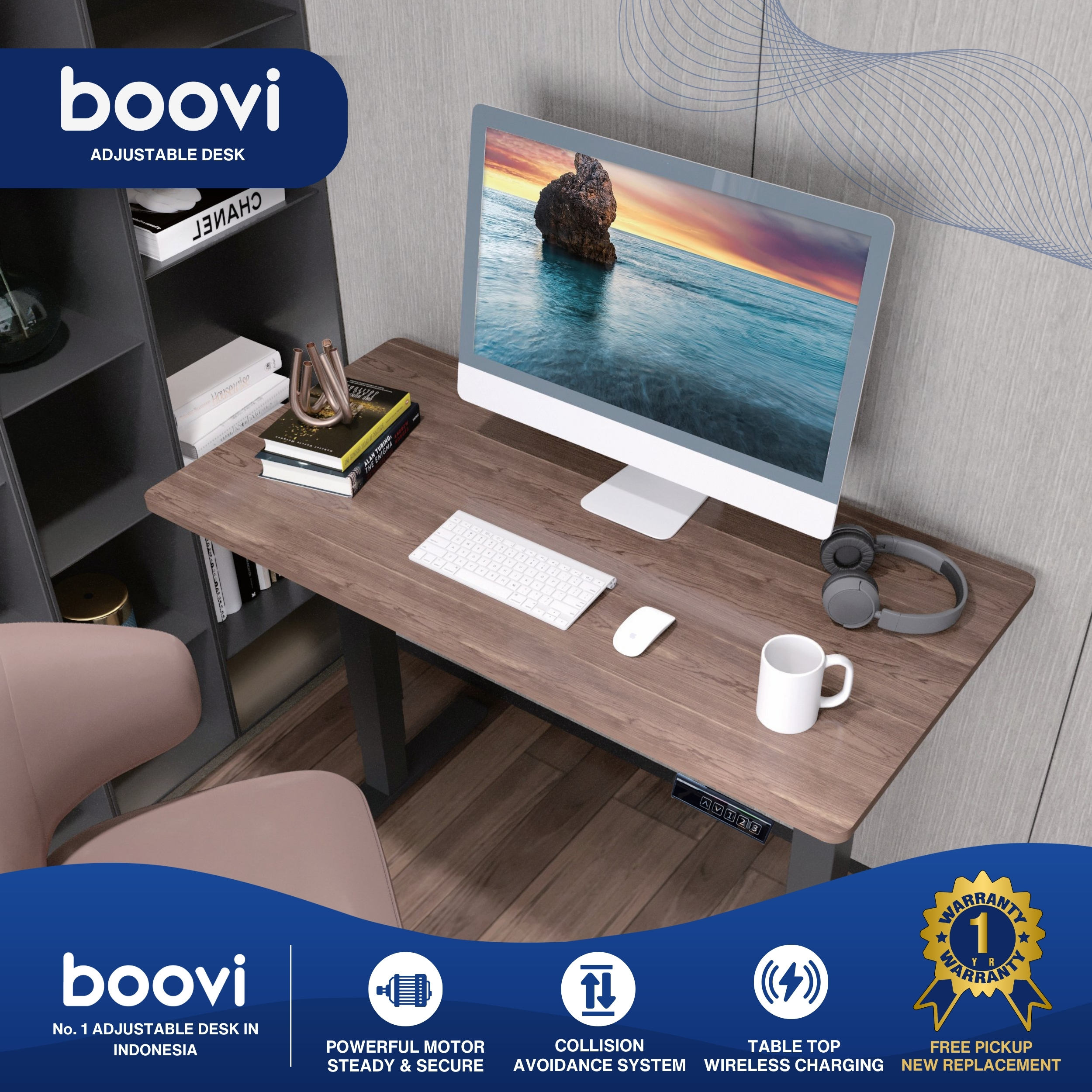 Boovi-PD-SM120-B-WW-Single Motor-120-Black-Walnut Wood