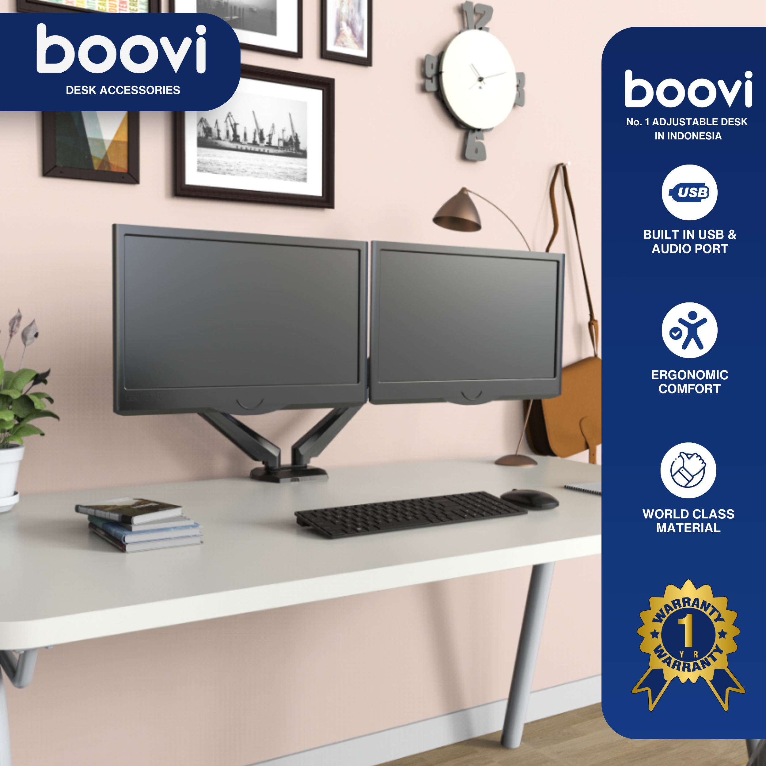 Boovi-DE012-Desk Accessories-Dual Monitor Bracket
